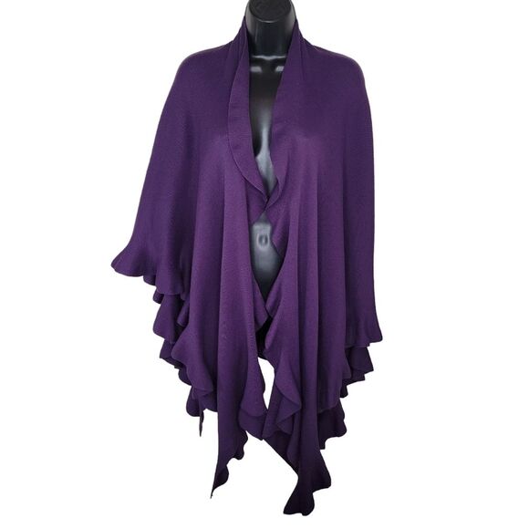 Coldwater Creek Purple Ruffle Wrap Cardigan Sweater osfm One Size - Picture 1 of 4